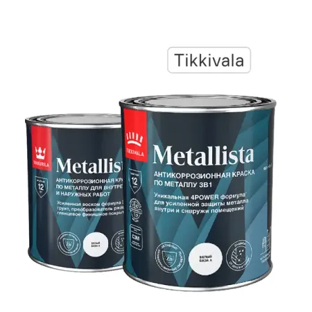 Грунт-эмаль по ржавчине 3 в 1 Tikkivala Metallista гладкая цвет белый глянцевый 0.8 л