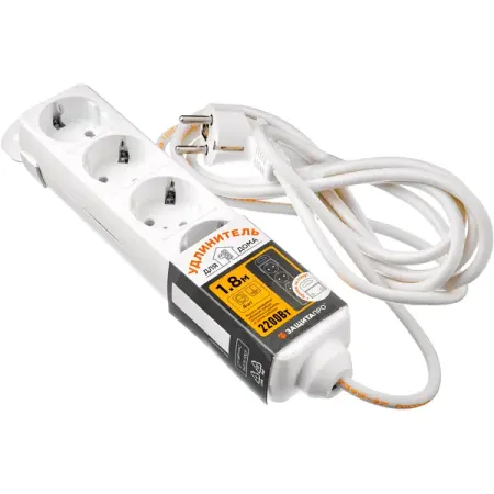 Удлинитель бытовой Защита Про 4 розетки с заземлением 3x0.75 мм 1.8 м 2200 Вт цвет белый