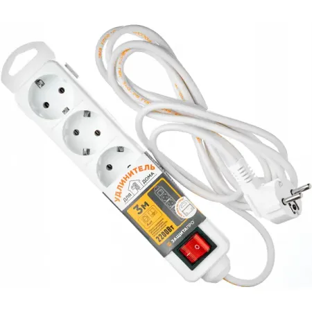 Удлинитель бытовой Защита Про 4 розетки с заземлением 3x0.75 мм 3 м 2200 Вт цвет белый