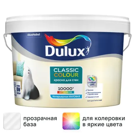 Краска для стен и потолков Dulux Classic Colour матовая цвет прозрачный база BC 2.25 л прозрачный пластиковый портативный лоток для мыла
