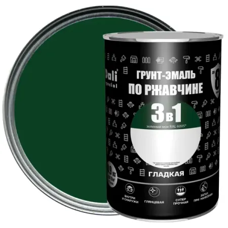 Грунт-эмаль по ржавчине 3 в 1 Dali Special гладкая цвет зелёный мох 0.9 кг RAL 6005 зелёный мягкий ковёр для гостиной
