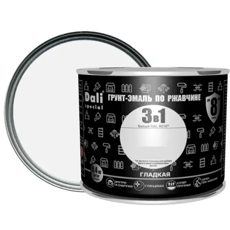 Грунт-эмаль по ржавчине 3 в 1 Dali Special гладкая цвет белый 0.4 кг RAL 9010 грунт акриловый neomid для плит osb белый 1кг арт н грунтosb 1