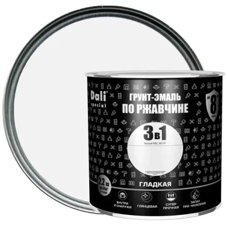 Грунт-эмаль по ржавчине 3 в 1 Dali Special гладкая цвет белый 2.2 кг RAL 9010 грунт акриловый neomid для плит osb белый 1кг арт н грунтosb 1