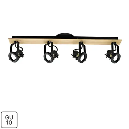 Спот поворотный Inspire Technic 4 лампы GU10 цвет черный/дерево ranpo светодиодные лампы e14 e27 b22 g9 gu10 3w 6w 9w 12w 15w