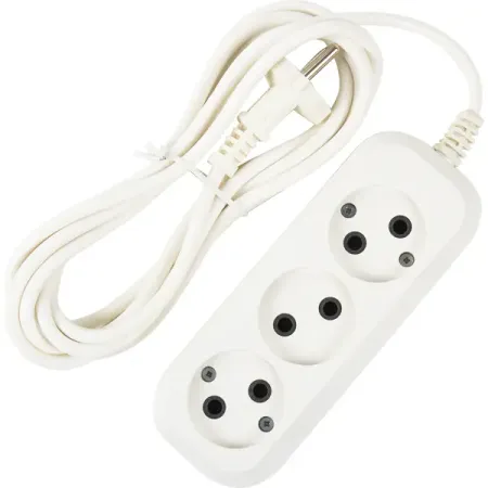 Удлинитель бытовой 3 розетки без заземления 2x0.75 мм 3 м цвет белый