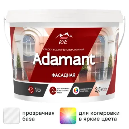Краска фасадная Parade ice Adamant матовая прозрачная база C 2.5 л