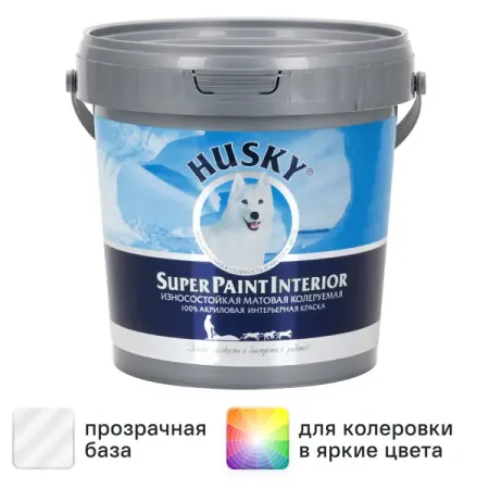 Краска для стен Husky Super Paint Int моющаяся матовая прозрачная база С 0.8 л