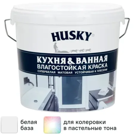 Краска для кухонь и ванных комнат Husky матовая цвет белый база А 5 л