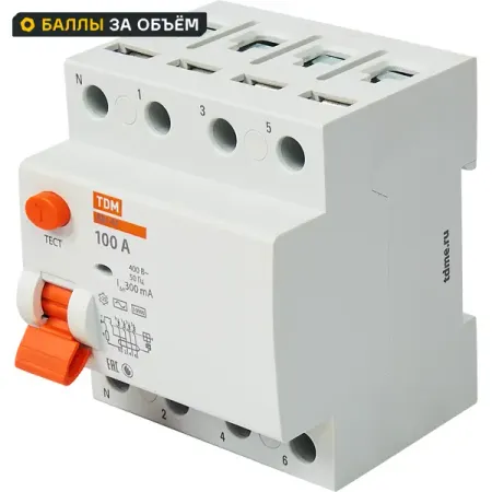 УЗО Tdm Electric ВД1-63 4P 100 A 300 мА 4.5 кА AC SQ0203-0049