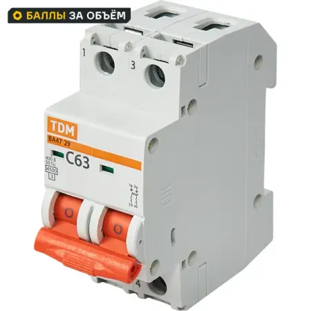 Автоматический выключатель Tdm Electric ВА47-29 2P C63 А 6 кА SQ0206-0099 автоматический выключатель tdm electric ва47 29 1p c6 а 4 5 ка sq0206 0070