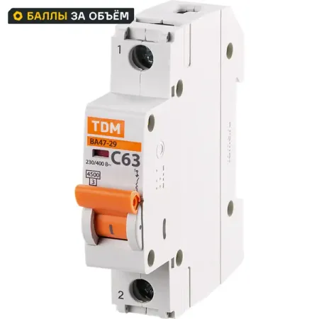 Автоматический выключатель TDM Electric ВА47-29 1P C63 А 4.5 кА SQ0206-0080 автоматический выключатель tdm electric ва47 29 1p c6 а 4 5 ка sq0206 0070