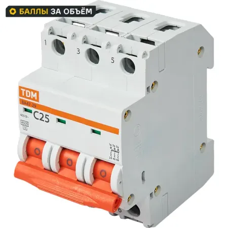 Автоматический выключатель TDM Electric ВА47-29 3P C25 А 4.5 кА SQ0206-0111 автоматический выключатель tdm electric ва47 29 1p c6 а 4 5 ка sq0206 0070