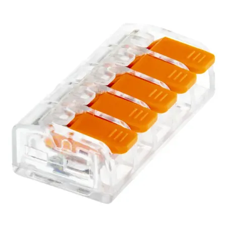 Клеммы соединительные монтажные с рычажком Duwi СМК 222-415 5-проводные 4мм² прозрачные 5шт 26615 0