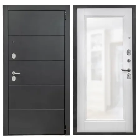Дверь входная металлическая Порта Р-3 88x205 см правая цвет графит про/супер вайт с зеркалом