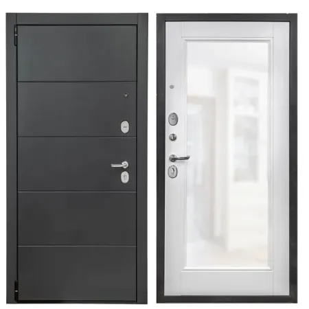 Дверь входная металлическая Порта Р-3 98x205 см левая цвет графит про/супер вайт с зеркалом