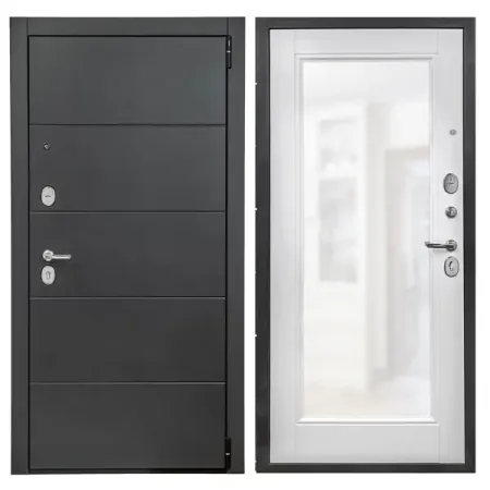 Дверь входная металлическая Порта Р-3 98x205 см правая цвет графит про/супер вайт с зеркалом