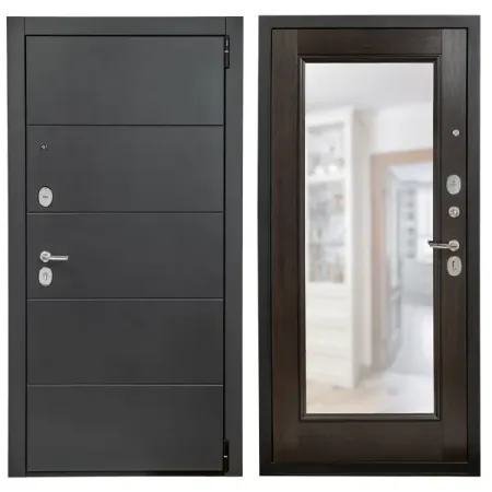 Дверь входная металлическая Порта Р-3 98x205 см правая цвет графит про/венге вералинга с зеркалом