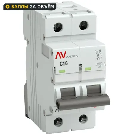 Автоматический выключатель EKF Averes AV-6 2P C16 А 6 кА mcb6-2-16C-av узо ekf averes dv 4p 25 а 100 ма ac