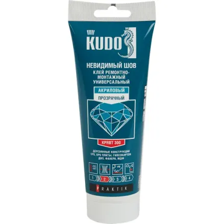 Клей ремонтно-монтажный Kudo Praktik Невидимый шов на акриловой основе прозрачный тюбик 200 мл