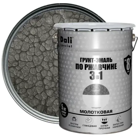 Грунт-эмаль по ржавчине 3 в 1 Dali Special молотковая цвет серый 5 кг