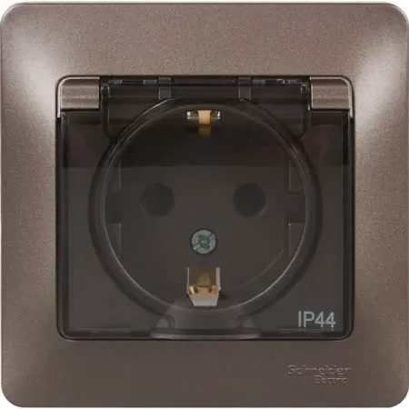 Розетка встраиваемая Systeme Electric Glossa с заземлением со шторками IP44 цвет графитовый