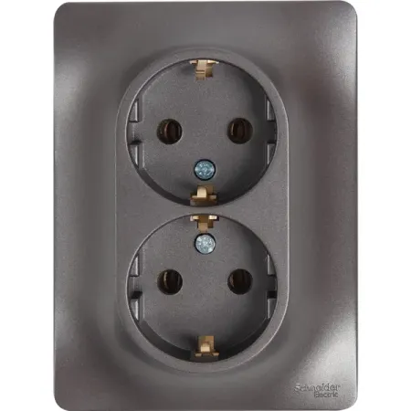 Розетка двойная встраиваемая Schneider Electric Glossa с заземлением цвет графитовый