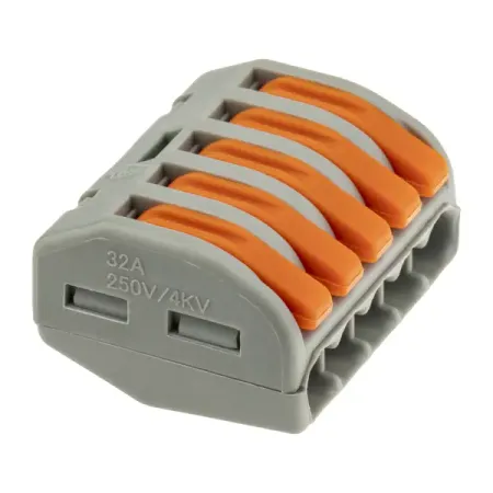 Клеммы соединительные монтажные с рычажком Duwi СМК 222-415 5-проводные 4мм² серые 20шт 26747 8