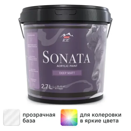 Краска для стен и потолков Parade Sonata Deep Matt моющаяся матовая прозрачная база С 2.7 л