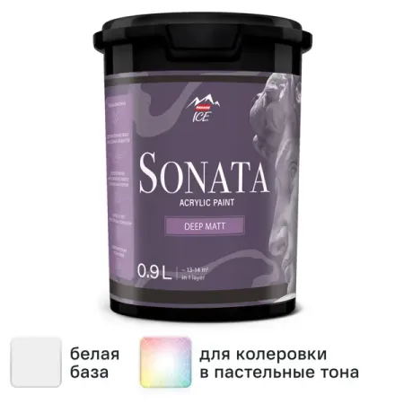 Краска для стен и потолков Parade Sonata Deep Matt моющаяся матовая цвет белый база А 0.9 л