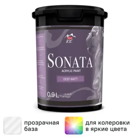 Краска для стен и потолков Parade Sonata Deep Matt моющаяся матовая прозрачная база С 0.9 л