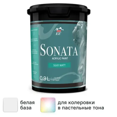 Краска для стен и потолков Parade Sonata Silky Matt моющаяся шелковисто-матовая цвет белый база А 0.9 л