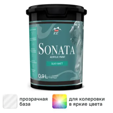 Краска для стен и потолков Parade Sonata Silky Matt моющаяся шелковисто-матовая прозрачная база С 0.9 л