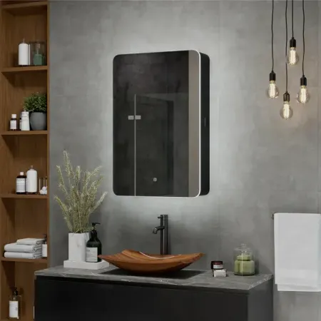 Шкаф зеркальный подвесной Perfect с подсветкой 56x85 см цвет черный