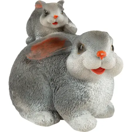 Фигура садовая Заяц с зайчонком искусственный камень 19x21x16 см