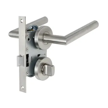 Комплект дверных ручек на розетке Edson WC1R4ST с запиранием цвет нержавеющая сталь дверных ручек dooroom латунные