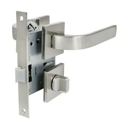 Комплект дверных ручек на розетке Edson WC7Q2 с запиранием цвет никель дверных ручек dooroom латунные