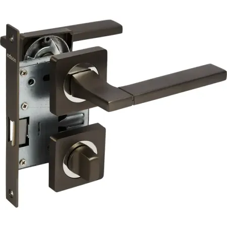 Комплект дверных ручек на розетке Edson WC15Q3 с запиранием цвет графит дверных ручек dooroom латунные