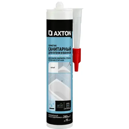 Герметик силиконовый Axton уксусный санитарный белый 280 мл