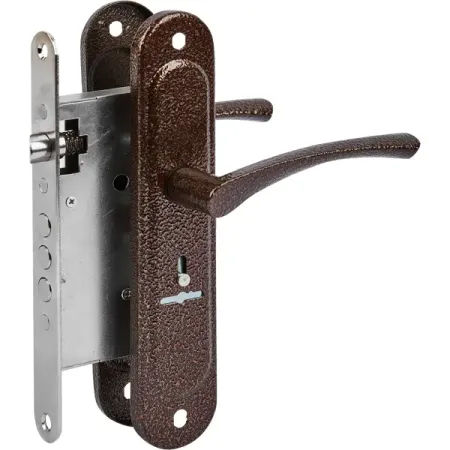 Замок врезной с дверными ручками на планке Зенит ЗВ9.009/17 медь