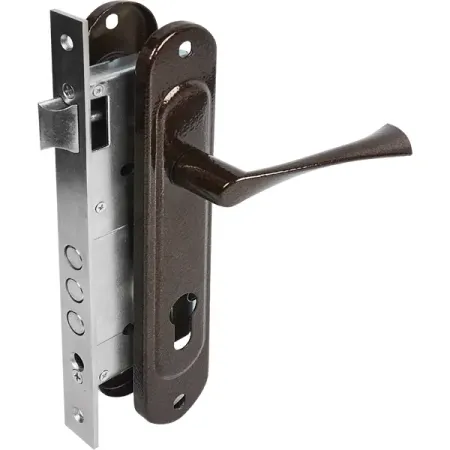 Замок врезной с дверными ручками на планке Зенит ЗВ4-85/07 медь