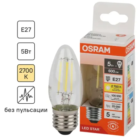 Лампа светодиодная Osram В E27 220/240 В 5 Вт свеча 600 лм теплый белый свет led свечи rnntuu теплый свет