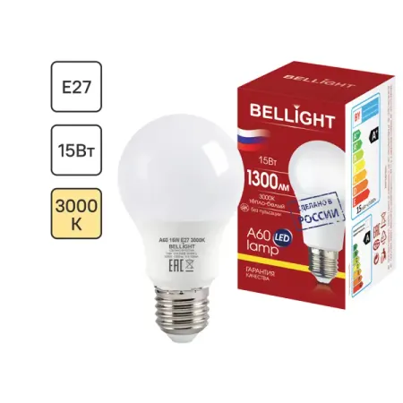 Лампа светодиодная Bellight E27 220-240 В 15 Вт груша 1300 лм теплый белый цвет света duncelri светодиодная лампа от сумерения до рассвета холодного белого света e27 5вт 7вт 9вт 12вт