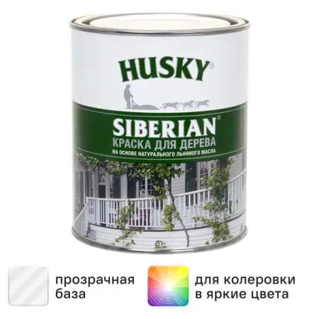 Краска для дерева Husky Siberian моющаяся полуматовая прозрачная 0.9 л