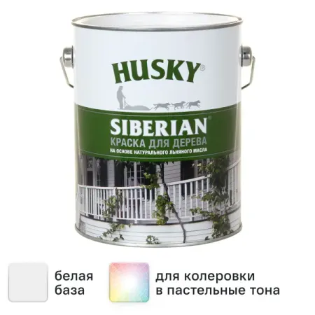 Краска для дерева Husky Siberian моющаяся полуматовая цвет белый 2.7 л