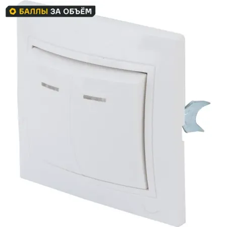 Выключатель встраиваемый Таймыр 2 клавиши с подсветкой цвет белый