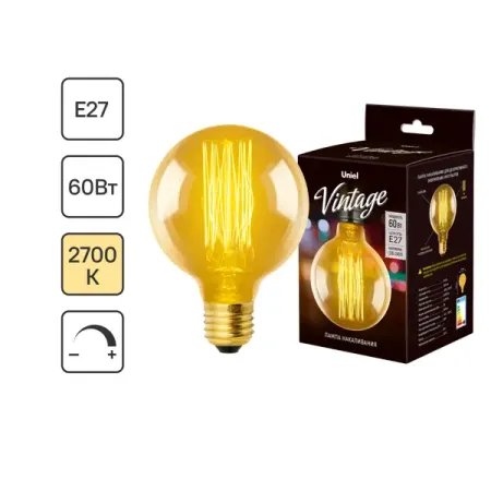 Лампа накаливания Uniel E27 230 В 60 Вт шар 300 лм теплый белый цвет света для диммера