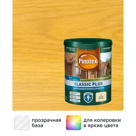 Пропитка Pinotex Classic Plus полуматовая 0.9 л цвет прозрачный