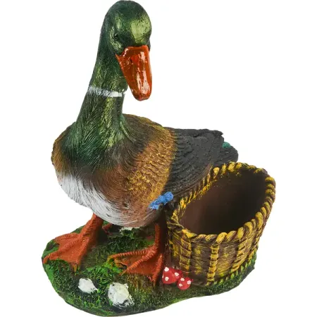 Фигура садовая Селезень с корзиной для цветов искусственный камень 37x32 см