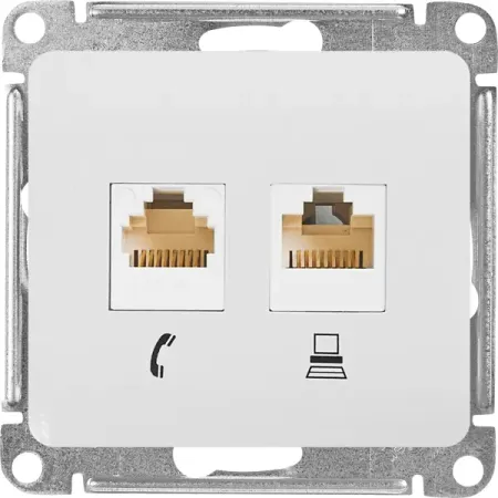Розетка двойная встраиваемая Systeme Electric Glossa RJ11/RJ45 UTP cat 5e цвет белый