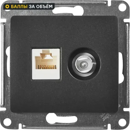 Розетка двойная компьютерная встраиваемая Systeme Electric Glossa RJ45 UTP cat 5e цвет антрацит контактор schneider electric lc1d09bdc